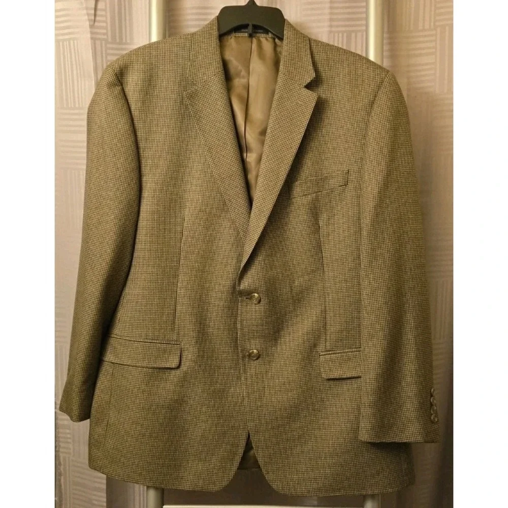 CHAPS Mens 46R Brown Houndstooth Soft Blazer Sport Coat Suit Jacket‎